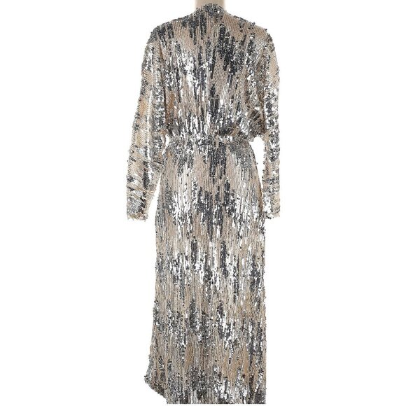 ZARA SILVER SEQUIN Glam Midi DRESS Gown 2878/467 Maxi Evening Holiday Party NWT - Picture 3 of 8